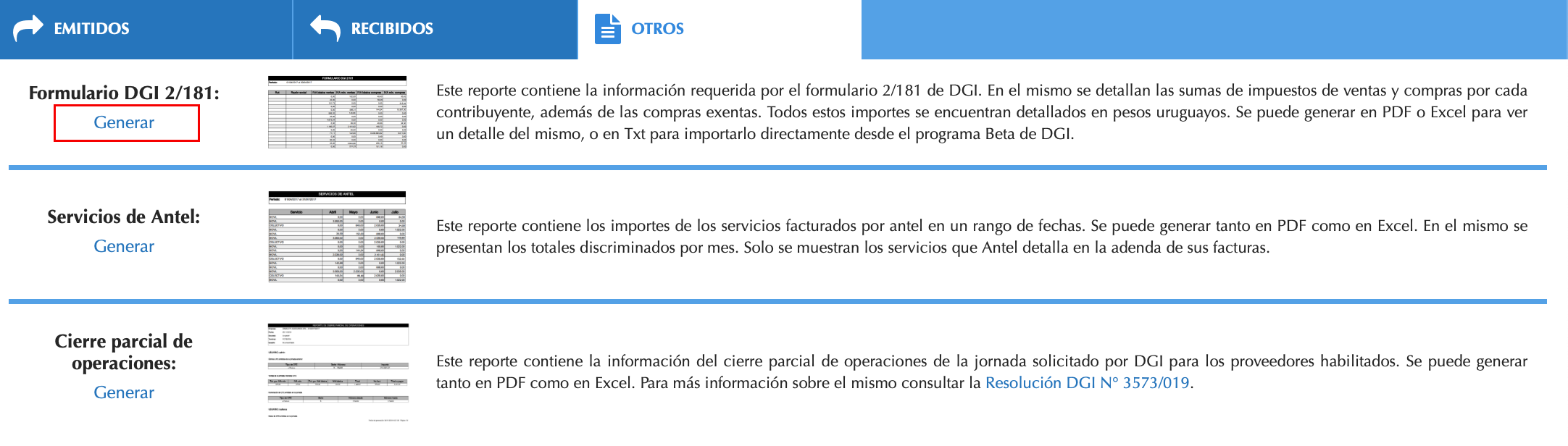 Imagen 3: Informe Formulario DGI 2/181