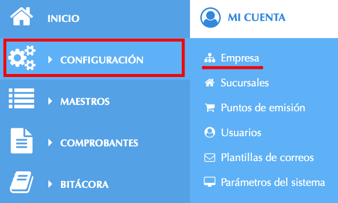 Imagen 1: Cómo acceder a la configuración de la empresa. Imagen 1: Cómo acceder a la configuración de la empresa.